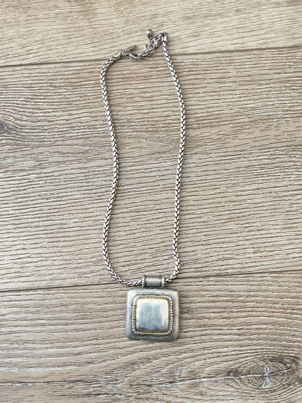 Chico’s Silver-Tone Square Pendant Necklace in Pewter